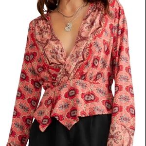 Free People Falling ForYou Floral Wrap Peplum V-Neck Blouse Top | Size Medium